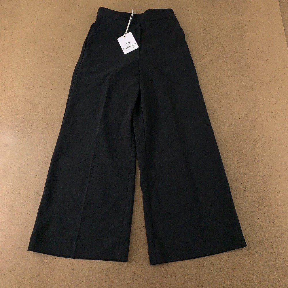 LaRoque Women's Size XS Black Crepe Carson Wide Leg Pull On Crop Pants NWT